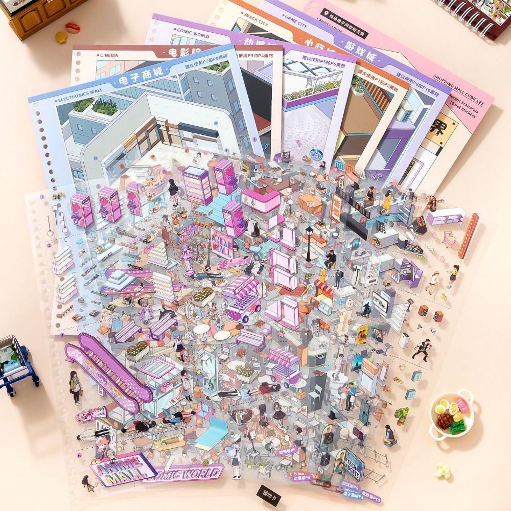Self Adhesive Mall Scene Sticker Book PET Scrapbook Stickers Stationery Gifts
