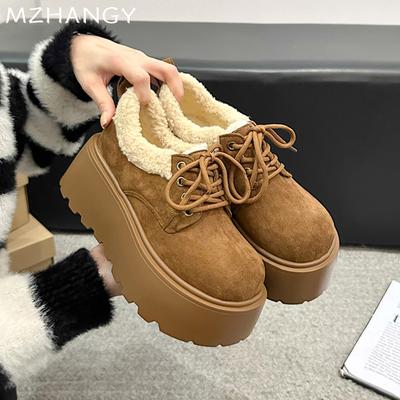 Модные женские ботильоны на платформе, замшевые туфли на плоской подошве, короткие плюшевые теплые ботинки, тренд 2025 года, зимние модные короткие сапоги, удобные, новые женские ботинки