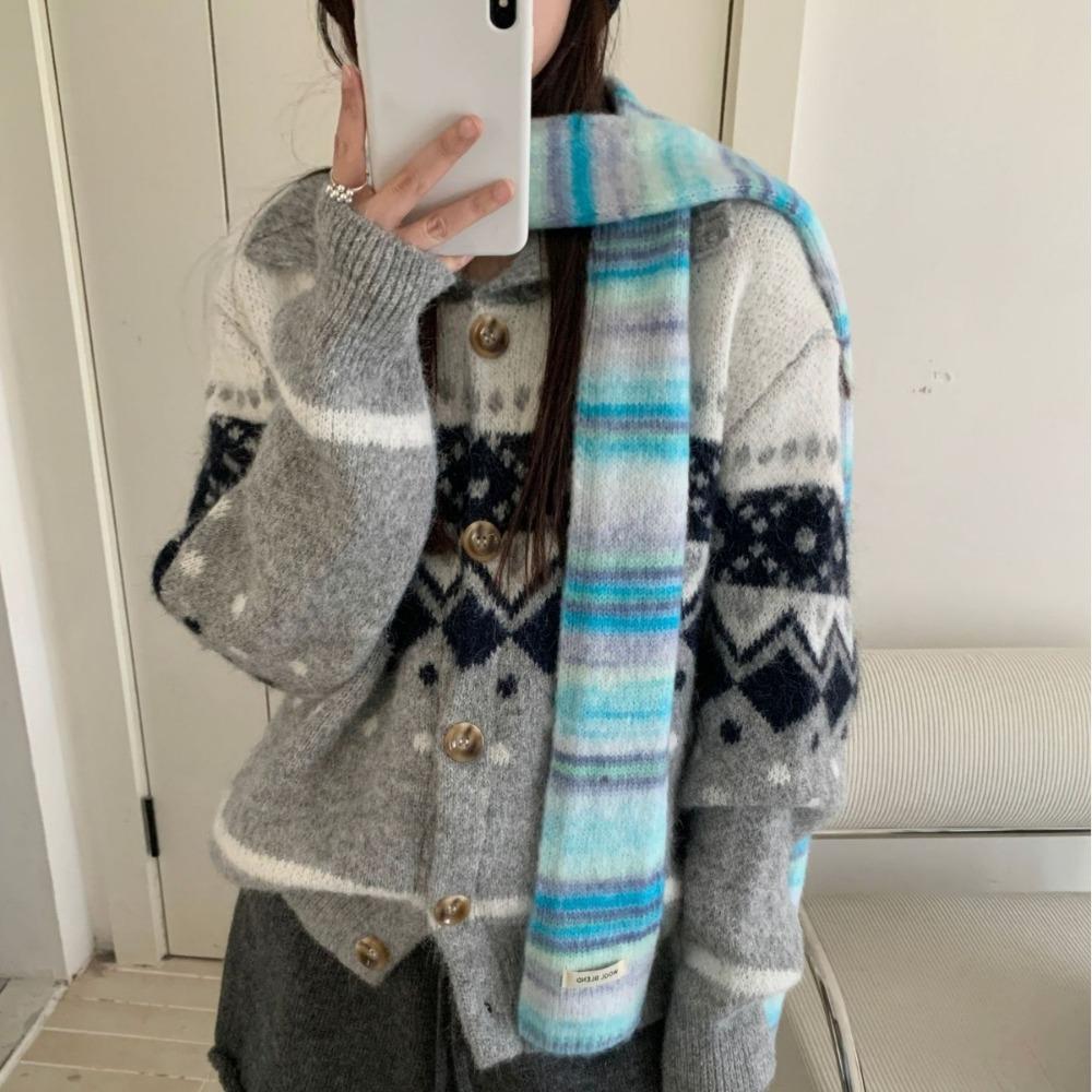 Thickened Rainbow Striped Scarf Korean Style Winter Shawl Cashmere Knitted Scarf Autumn Winter