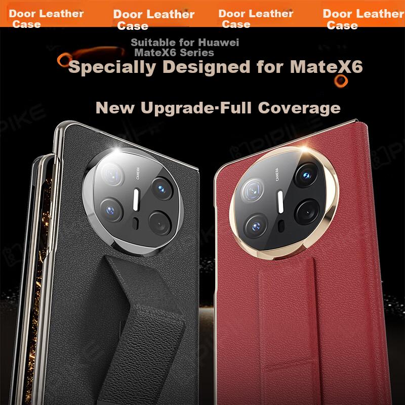 Pipiqiao Wristband Anti-Drop Version], Huawei MateX6 Foldable Screen, Leather Full Coverage Flip Phone Case, Magnetic Anti-Drop Deep Sea Blue