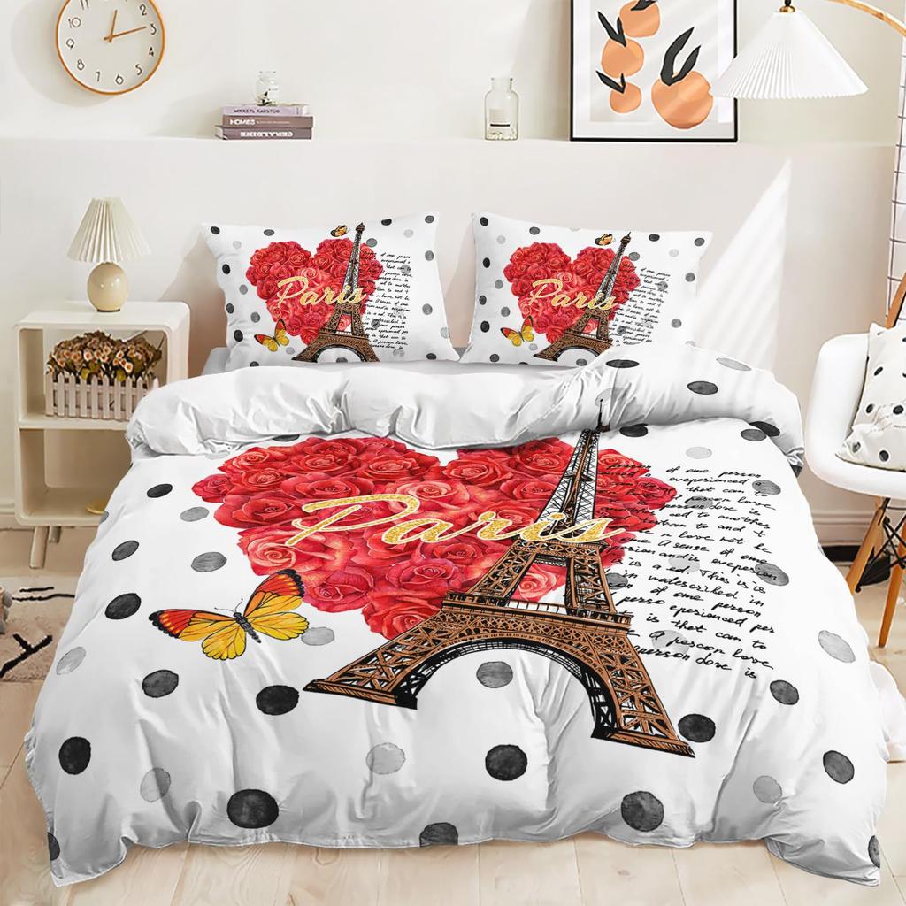 Purple Butterfly Three-Piece Quilt Cover Digital Printing Bedding Set Dream Heart Bed Cover