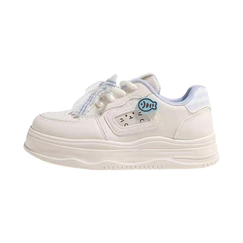Осенние 2025 года Белые Хлебные Туфли для Девочек - Милые, Универсальные Повседневные Спортивные Кроссовки для Детей Среднего и Большого Размера