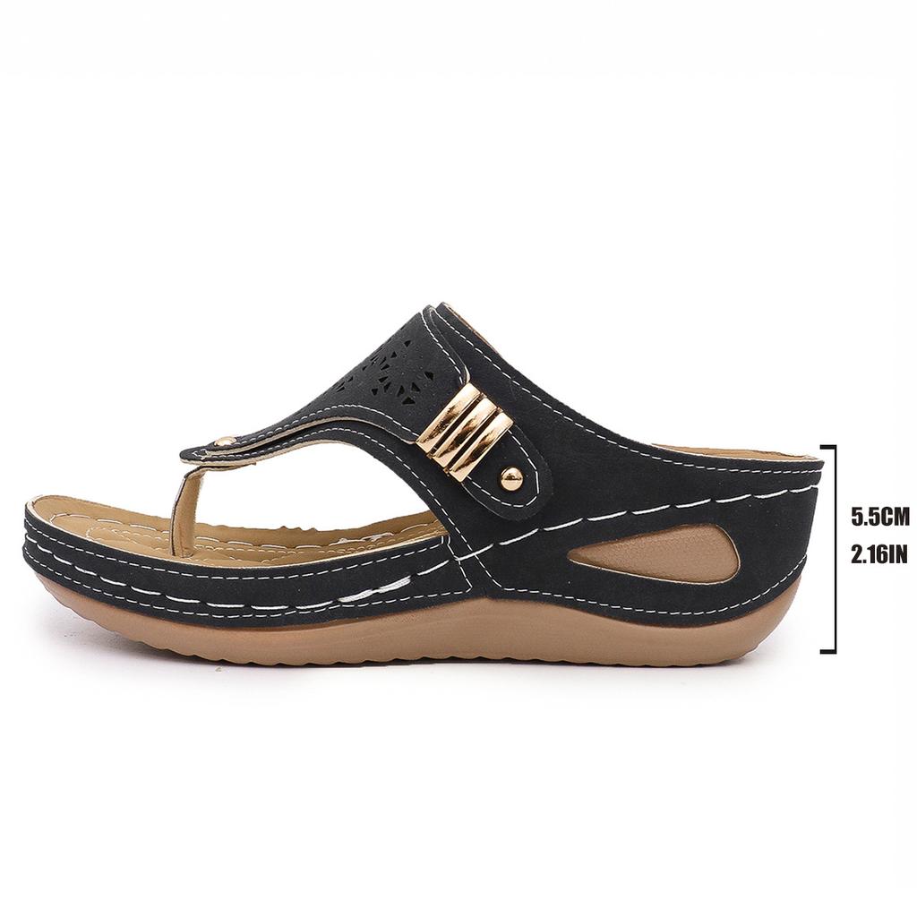 European and American large-size solid color 2025 summer new round head thick bottom fashion hollow outer wear flip-flop sandals women