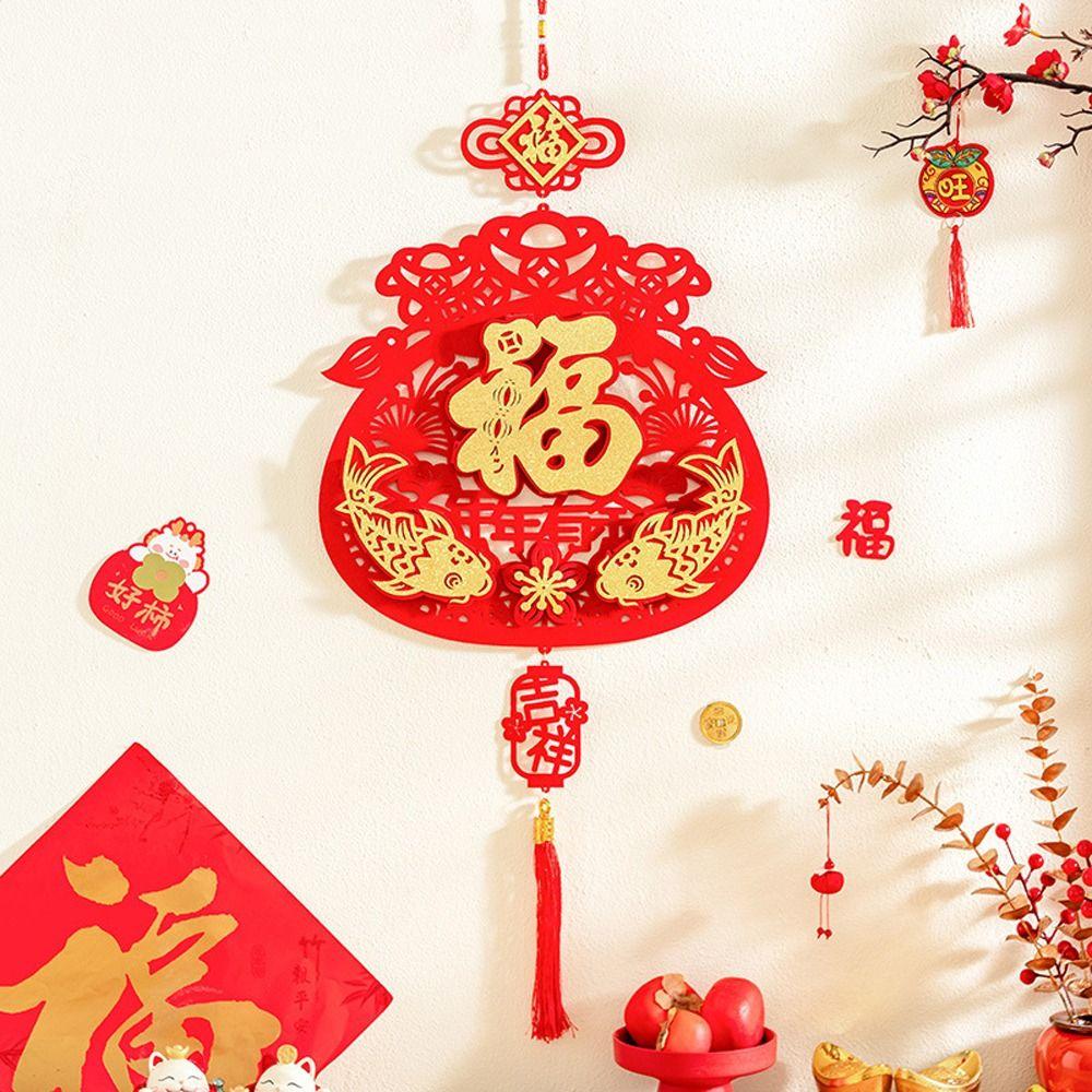 Red Chinese Lucky Character Pendants Flocking Spring Festival Hanging Decoration Party Supplies
