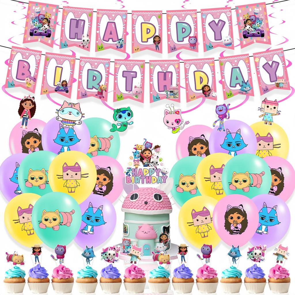 Gabby Dollhouse Birthday Party Favors Gabby Bracelets Stikers Cake Topper Balloons Classroom Rewards Party Pinata Fillers Gifts