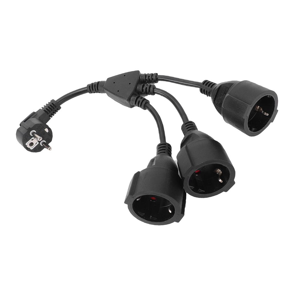 Power Cable Splitter 3 Outlet Adapter Extension Cord for Home Kitchen Office Maximum 16A 1.5mm² Black EU Plug