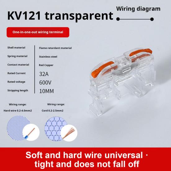 10Pcs KV121 Push-in Quick Terminal Block Din Rail Connector Universal Compact Fast Electrical