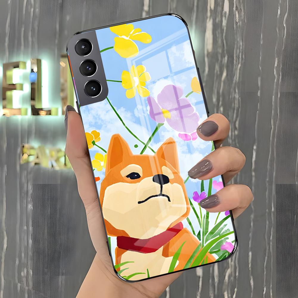 Милый чехол для телефона с сиба-ину для Samsung A25 A13 A33 5G A54 A36 A35 A56 A52 A14 Ударопрочная стеклянная крышка