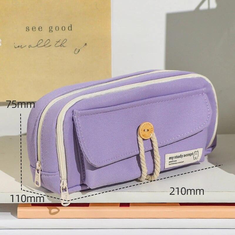Cute And Convenient Canvas Pencil Case Large Opening Capacity for Student Supplies Cosmetics Travel Handbag 1pc