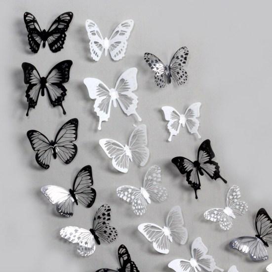 18Pcs/Set Ornamental Removable Exquisite Transparent Simulated Butterfly Wall Stickers Room Decor Wall Art Stickers AVE