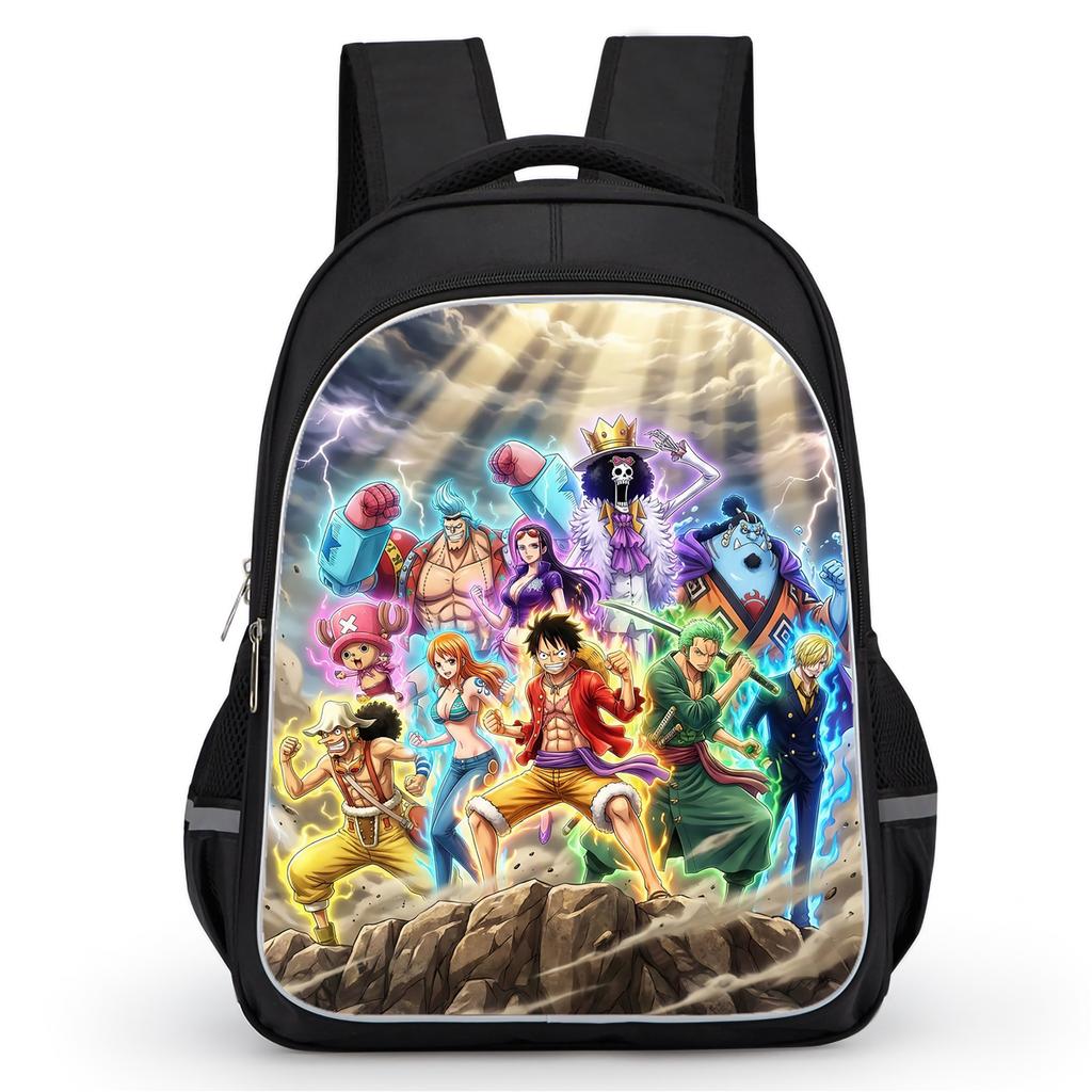 Черный Мультяшный Рюкзак One Piece 16 дюймов Mochila, Легкий Унисекс Школьный Рюкзак Дорожный Daypack для Мальчиков и Девочек Возраст 6-10 лет
