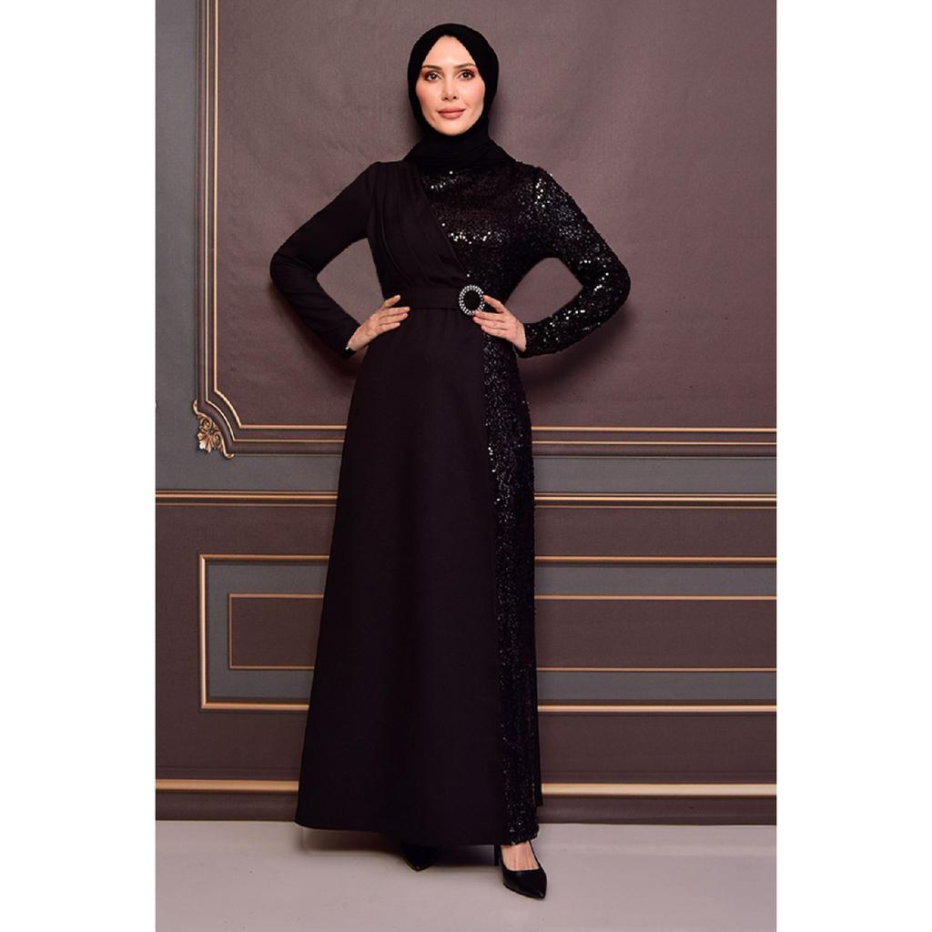 Женская одежда, вечернее платье, модное длинное вечернее платье из крепа с блестками и поясом, хиджаб 2516