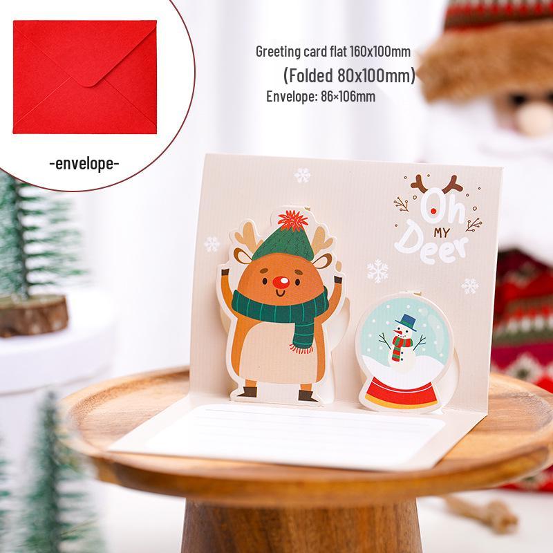 3D Christmas Pop-up Cartoon Greeting Card with Envelope - Christmas Eve Blessing Gift