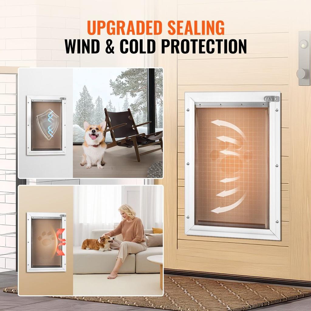 Pet Door for Door with Lock and Magnetic Flap System Aluminum Frame Small