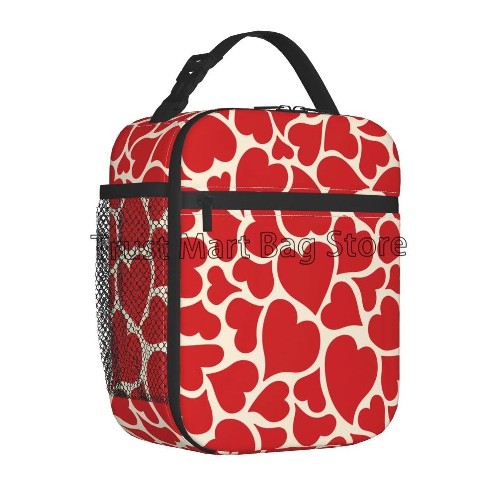Красная Розовая Сумка-термос для ланча с сердечками для женщин Романтическое Сердце Любви Портативный Многоразовый Термо Ланч-бокс для Работы Пикника Путешествий