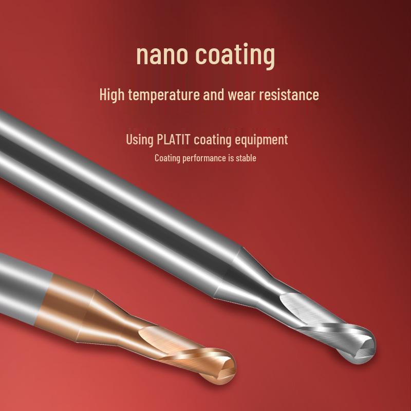 Tiangong Вольфрамовая сталь R0.5 Концевая фреза со сферическим концом 0.75 Сплавная шейка, 2 режущие кромки, 55° с покрытием, Удлиненная для глубоких пазов 1, 1.25