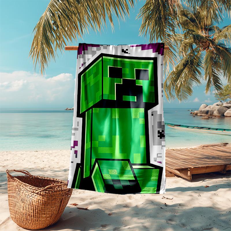 proof beach towel with Blocky pixel game pattern - soft,absorbent,quick-drying,machine washable - perfect for swimming,camping,bathing