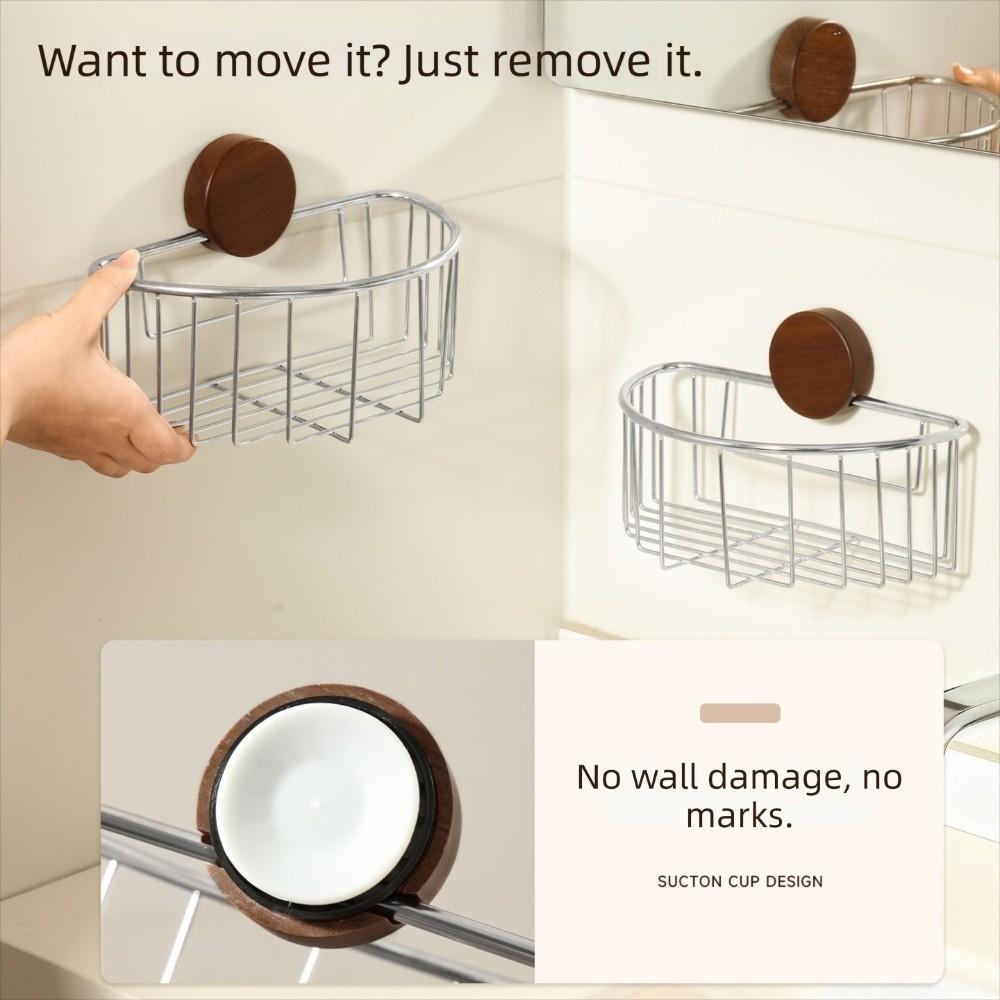 Stainless Steel Suction Cup Storage Rack Hollow-out Tissue Holder Bathroom Organizer Shelf  Home