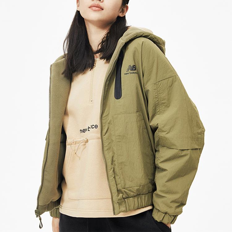 New Balance Куртки Женские Армейский Зеленый С Капюшоном Умеренный Другое AWJ13319-OLG