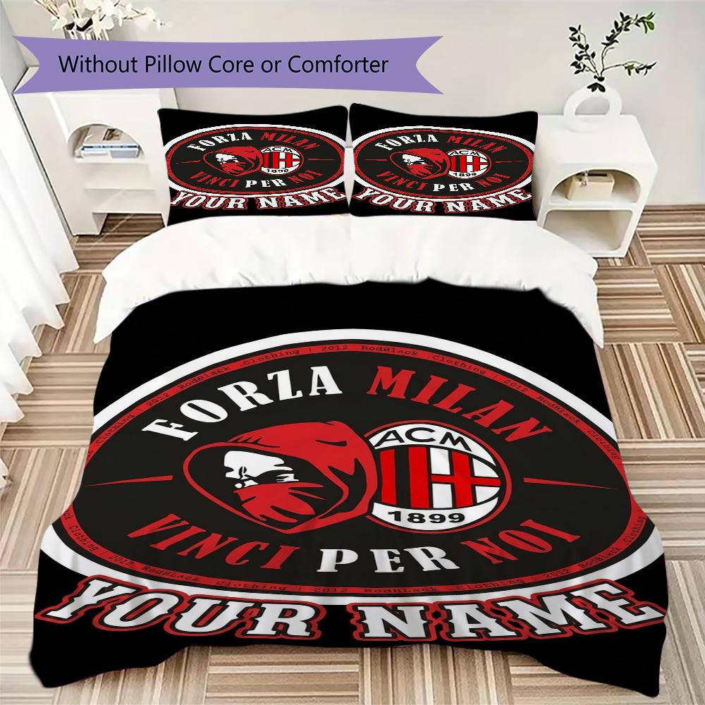 Custom Name Ac Milan Pattern Bedding uilt Set uilt Cover Pillowcase Home Decoration Birthday Gift (1*duvet cover+2*pillowcase without core)