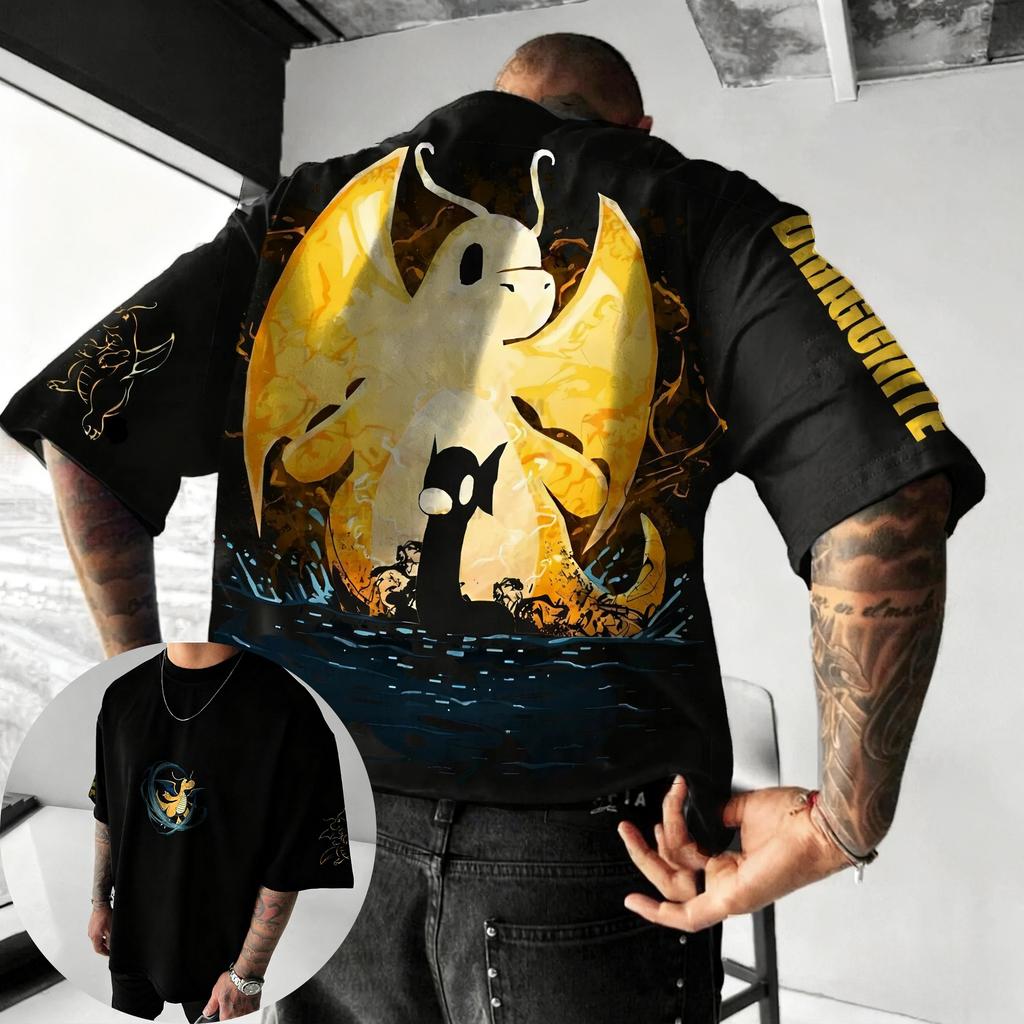 Совместная футболка Pokémon Anime 2025 Унисекс Летняя Новая с принтом Драгонайта Хип-хоп Тренд Повседневная Свободная Семейная С коротким рукавом