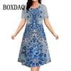 Blue Flower 3D Print Women's Dress Plus Size Summer Clothing Fashion Short Sleeve Loose A-Line Dress Casual Large Sizes Dresses