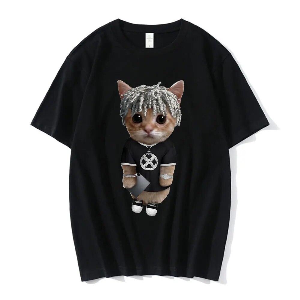 El Gato Meme Sad Crying Cat Munchkin Kitty Meme Модная футболка с рисунком Модные футболки с короткими рукавами Унисекс Негабаритная уличная одежда