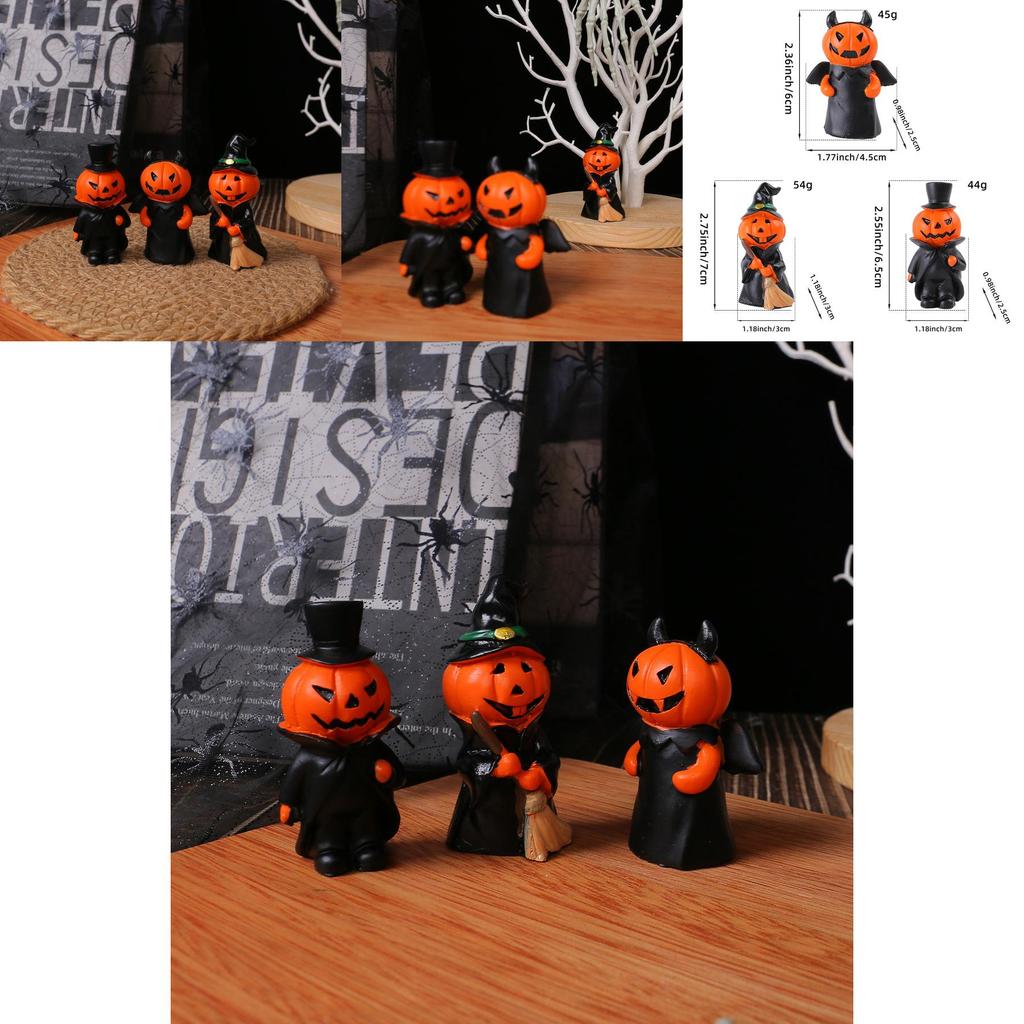 Halloween Mini Pumpkin Demon Figure Set With Resin Craft For Home Party Decor