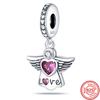 100% серебро 925 пробы, розовое сердце, ангельские цветы, принт лапы, музыкальный кулон, бусины с голубыми глазами, подходят для браслетов, ювелирных изделий