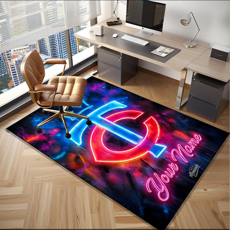 Custom Name Rug Neon Lights Minnesota Area Rug Suitable for Indoor And Outdoor,Carpets for Homes, Offices,Living Rooms,Home Decor,Christmas Gift