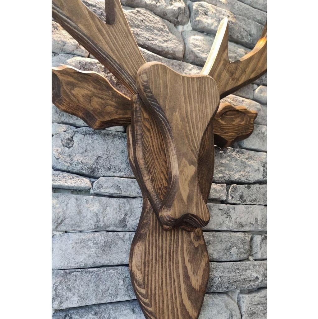 Деревянная голова оленя Ореховый цвет Декоративный орнамент на стене Домашний офис