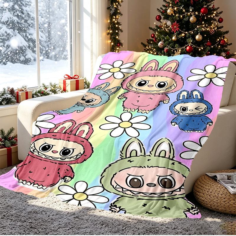 Labubu Pattern Blanket for Home Decoration, Bed, Sofa, Car Travel, Camping, Suitable for All Seasons, Birthday Christmas Gift