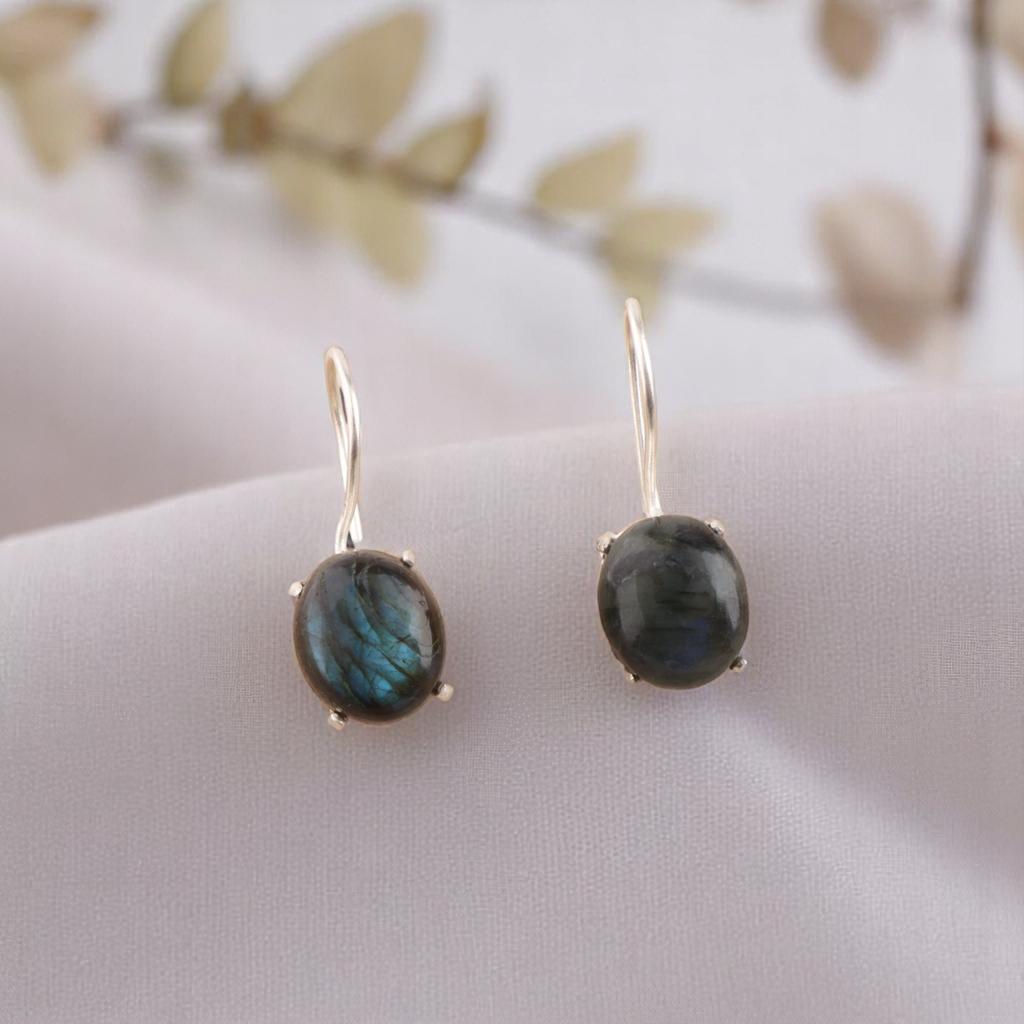 Натуральный лабрадорит драгоценный камень 925 стерлинговое серебро ювелирные изделия ручной работы серьги 1,05" EE-173-31