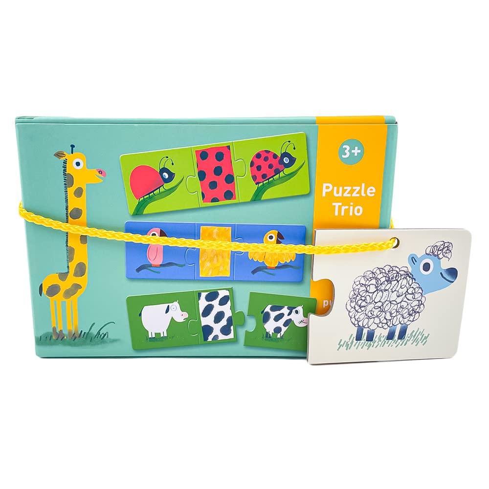 DJECO Puzzle Trio Naked Animal Jigsaw Puzzle Set, Large Educational Toy with Shape Matching and Picture Matching, Montessori Style, Ages 1, 2, and 3,