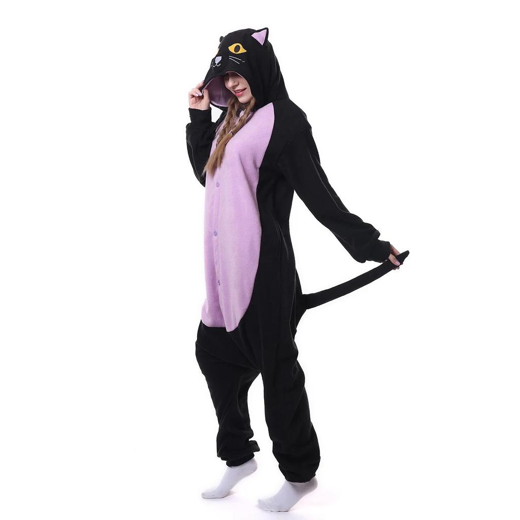 Funny Monkey Bear Cat Jumpsuit Onesie for Adults Cartoon Kigurumi Pajamas for Halloween Jumpsuits Pijama Women Men Cosplay Costume