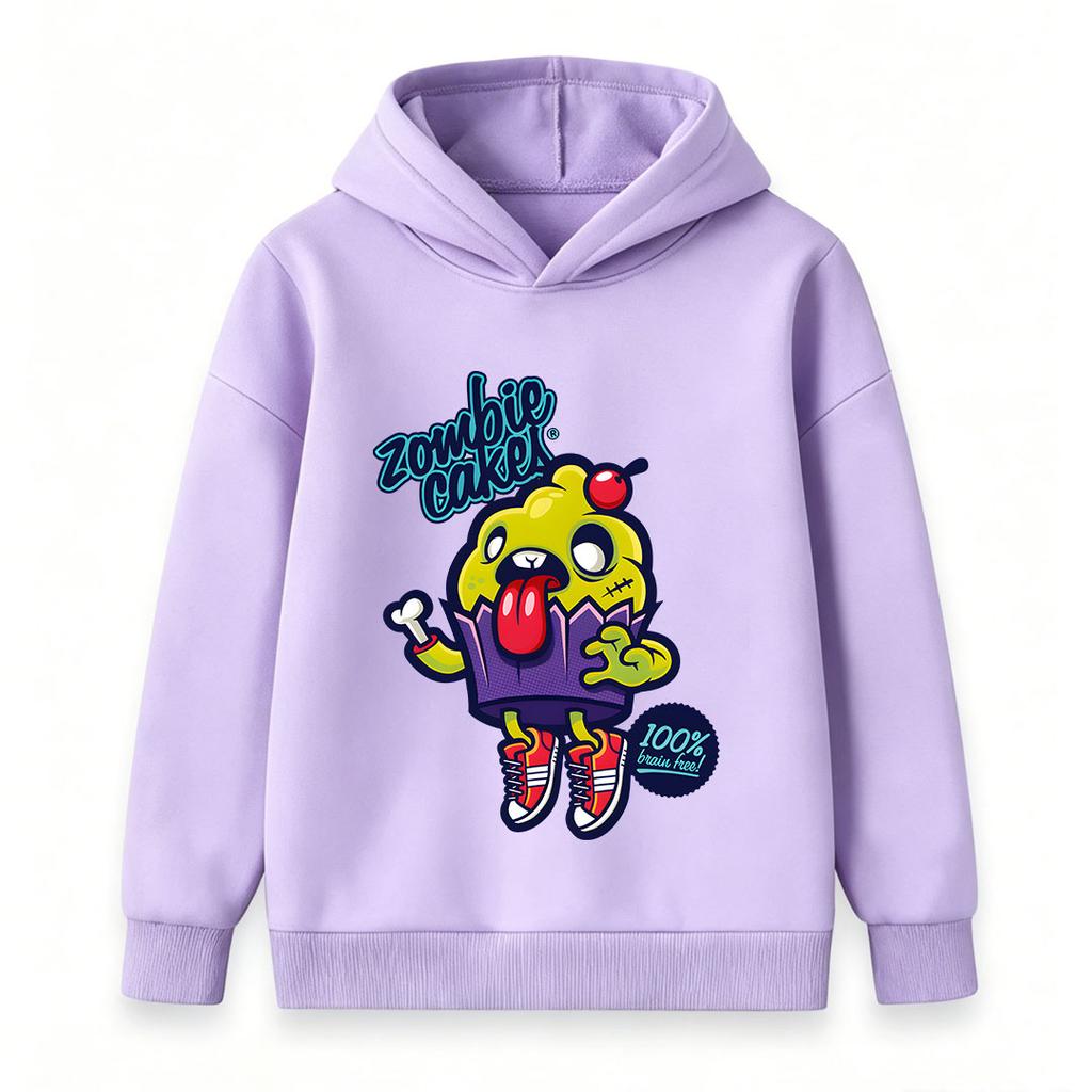 Kids Boys Girls Pullover Hoodie, Funny Zombie Cupcake Print Long Sleeve Casual Hooded Sweatshirt, Comfortable Soft Halloween r
