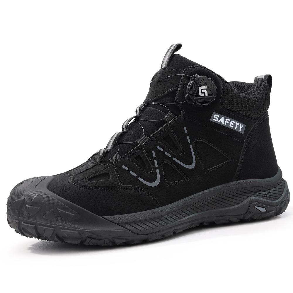 Качественная защитная обувь Мужские ботинки Вращающаяся кнопка Рабочие ботинки Ботинки со стальным подноском водонепроницаемые кожаные ботинки Мужская защитная обувь Нескользящая