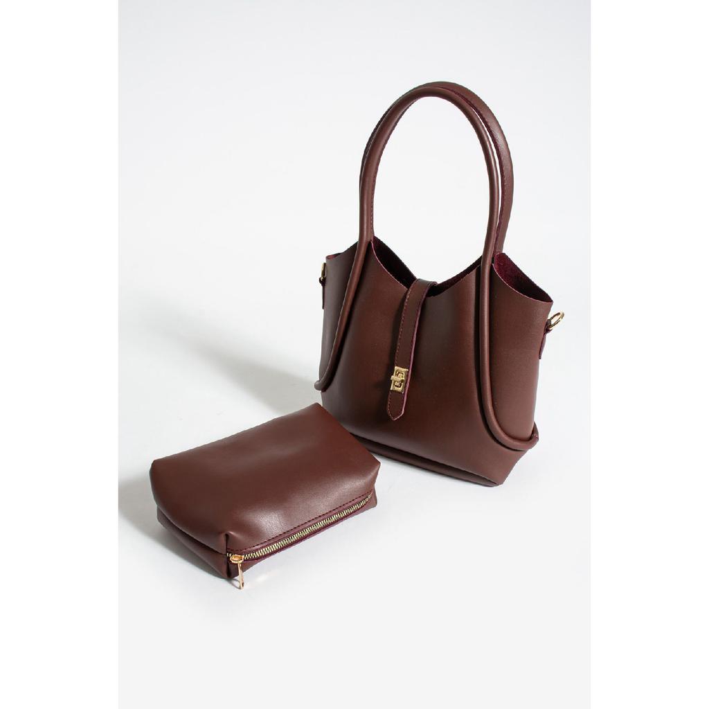 Women's Black Zippered Two-piece Cross Strap Hand Shoulder Bag