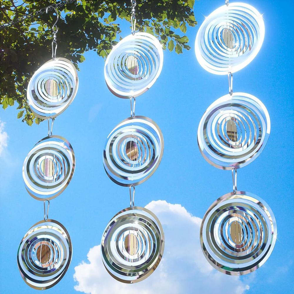 3x Bird Deterrents for Outside Reflective 3D Stainless Steel Wind Spinners