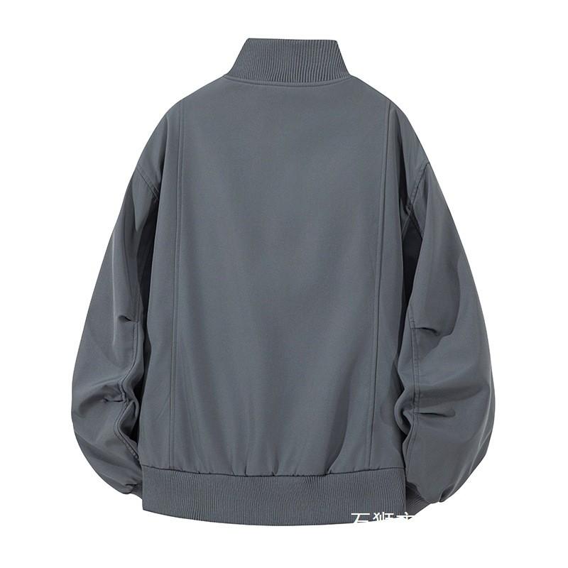 Mens Lightweight Zip-Up Workwear Jacket Retro Flight Style Solid Color Casual Outerwear
