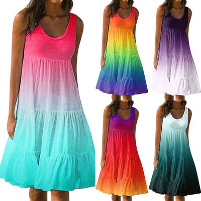 Модный женский повседневный летний сарафан с принтом, свободная пляжная юбка с градиентом, платье