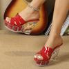 Fashion Wedges 10CM Nightclub High Heels Floral Sandals for Women Runway Pole Slippers Crystal Slippers