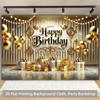 2D flat design, 1 piece luxury gold birthday background banner - vibrant 2D flat printed polyester fabric