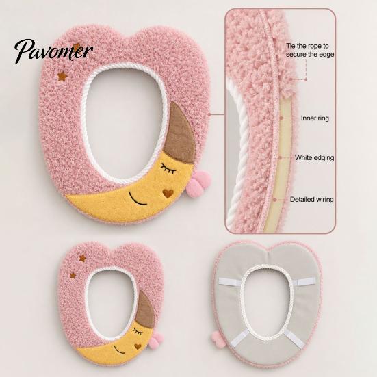 Comfortable Commode Seat Covers Plush Cartoon Toilet Mat, Soft Thickened Washable Bathroom Pad Cover Pads with Handle, Warm Skin-Friendly Adhesive