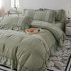 French Seersucker Embroidered Lace Duvet & Sheet Set, 3-Piece Bedding
