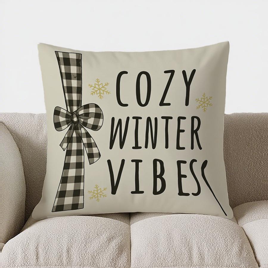Home Decor Cute Snowman On Checkered & Snowflake Pillow Pattern Cushion Cover Suitable For Sofa Bedroom Car Pillow Cover