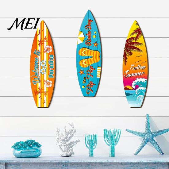 Tropical Beach Vibes Decor Hawaiian Surfboard Wall Art, Wooden Sign, Summer Aloha Theme Hanging Plaque for Living Room Kids Room, Coastal Ocean Themed
