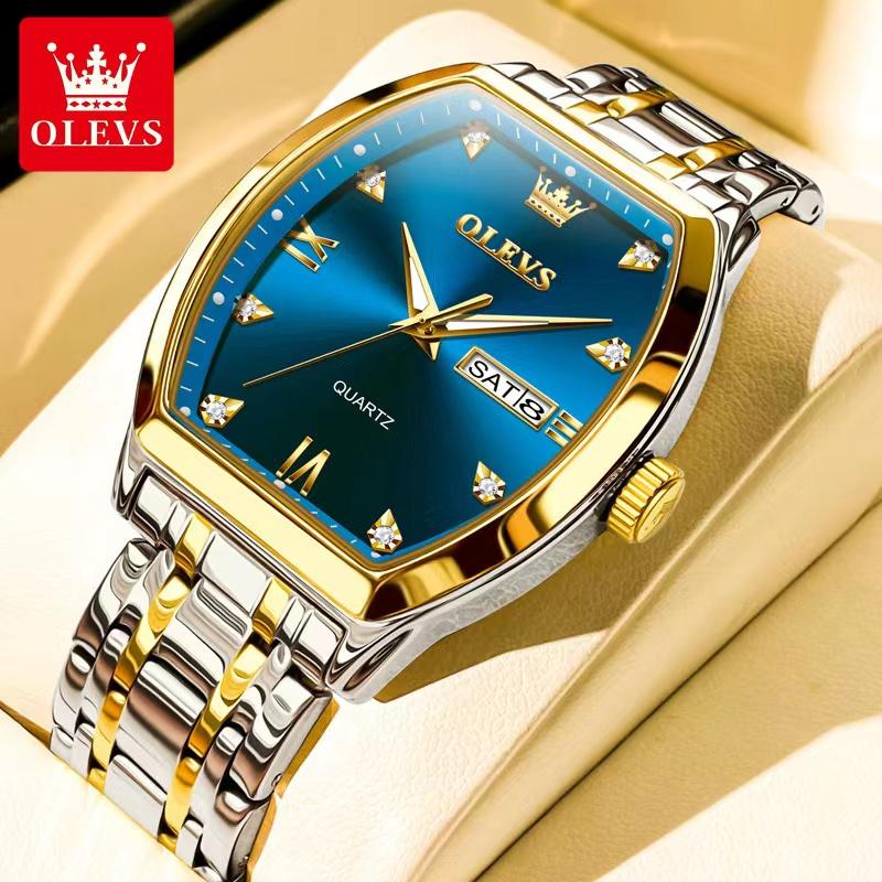 OLEVS Men's Watch Watch Barrel -type Dial Double Calendar Quartz Watches Waterproof Night Light High -end Watch