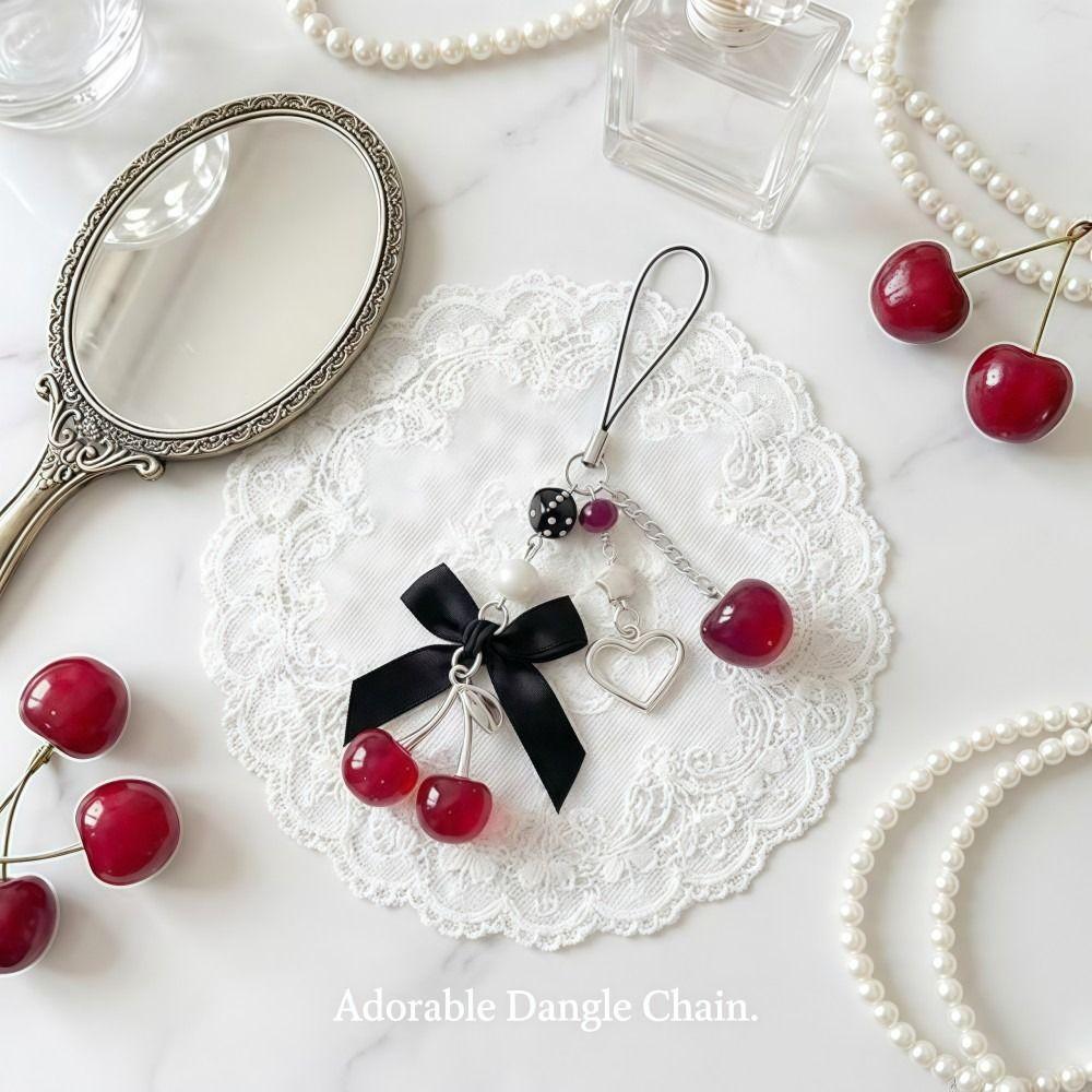 Black Cherry Phone Charms Strap Strawberry Bow Water Bottle Pendant Cherry Keychain Fashion Decor