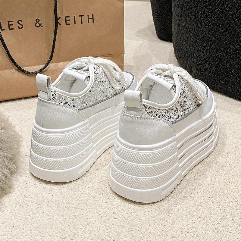 Модные блестящие кожаные балетки, повседневные кроссовки для папы, массивные кроссовки, женская платформа, спортивная обувь, женская обувь для скейтборда, обувь на скрытом каблуке, теннис